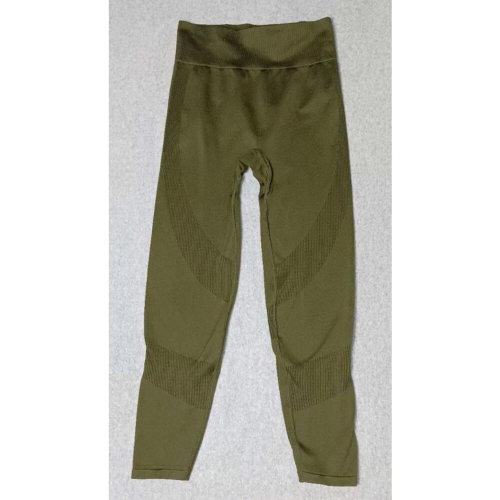 Pink Active Yoga Leggings Womens Size M/L Army Green Ribbed Stretchy Exercise...